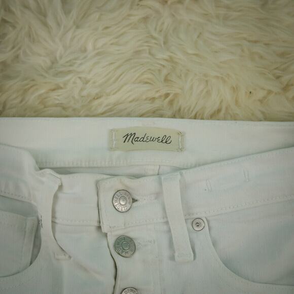 Madewell Size 26 White 10 Inch High Rise Skinny Button Fly Waist Raw Hem Jeans - Picture 5 of 8